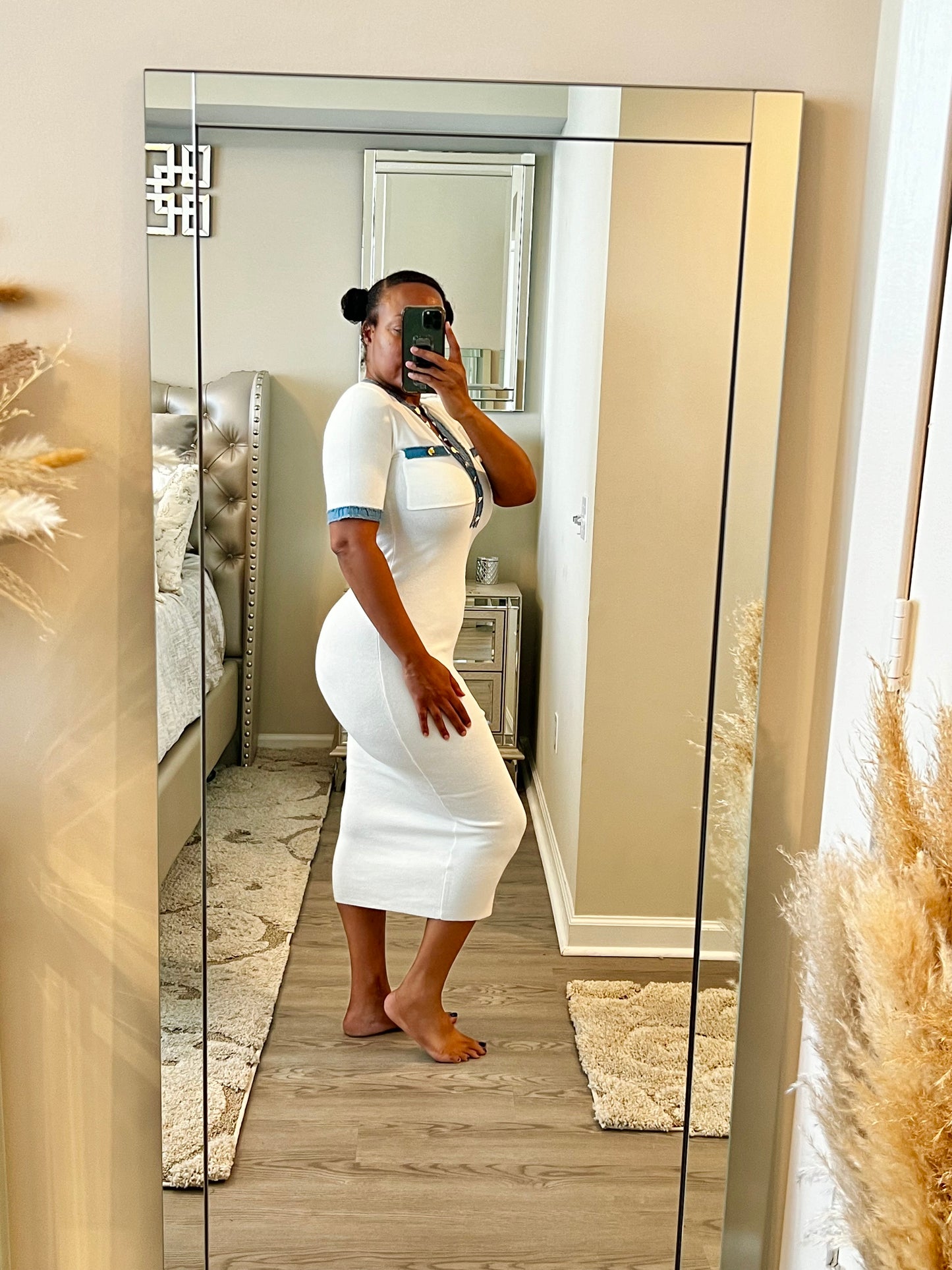 Chanellica Denim Detail Sweater Dress