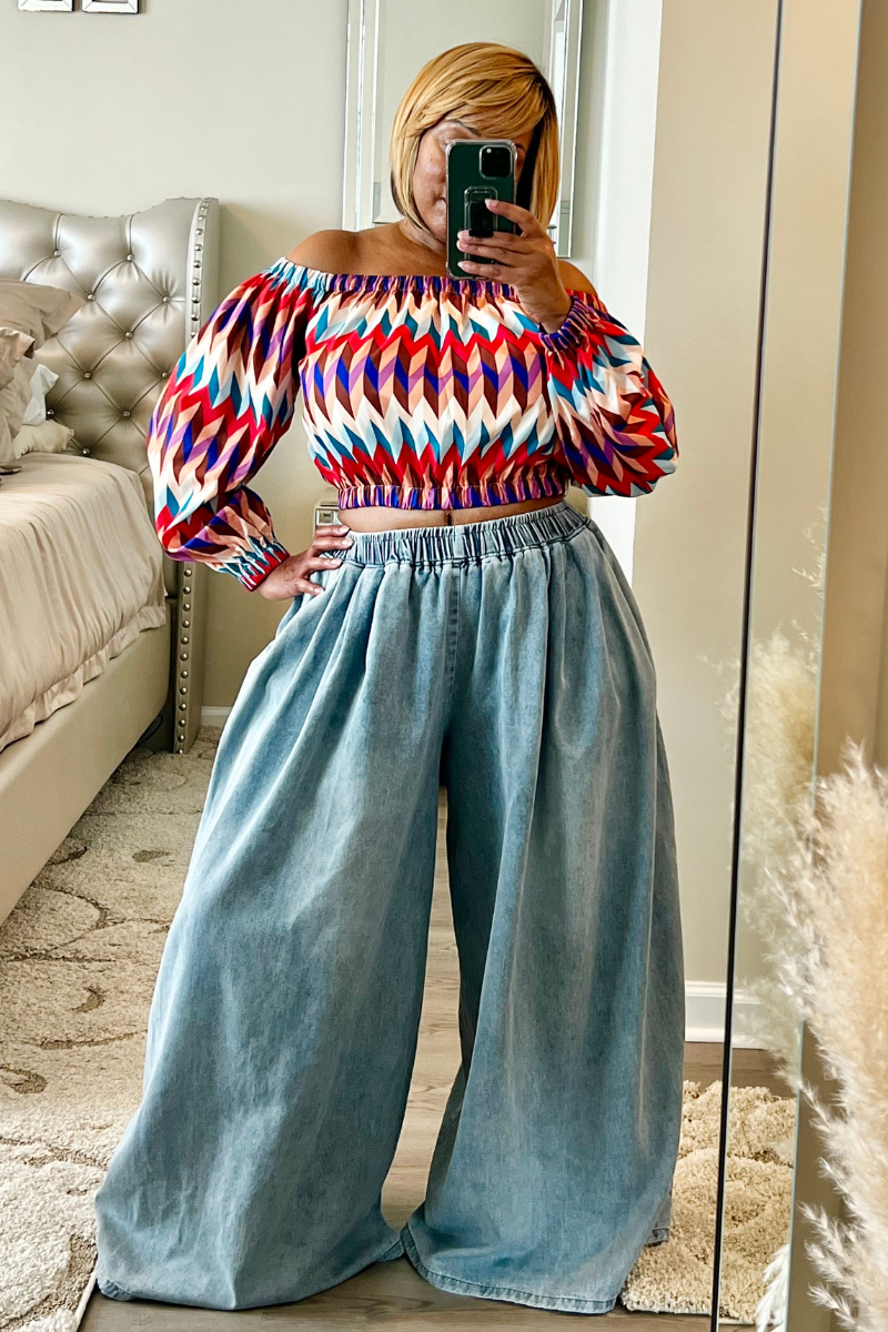 Wide leg sales denim palazzo pants