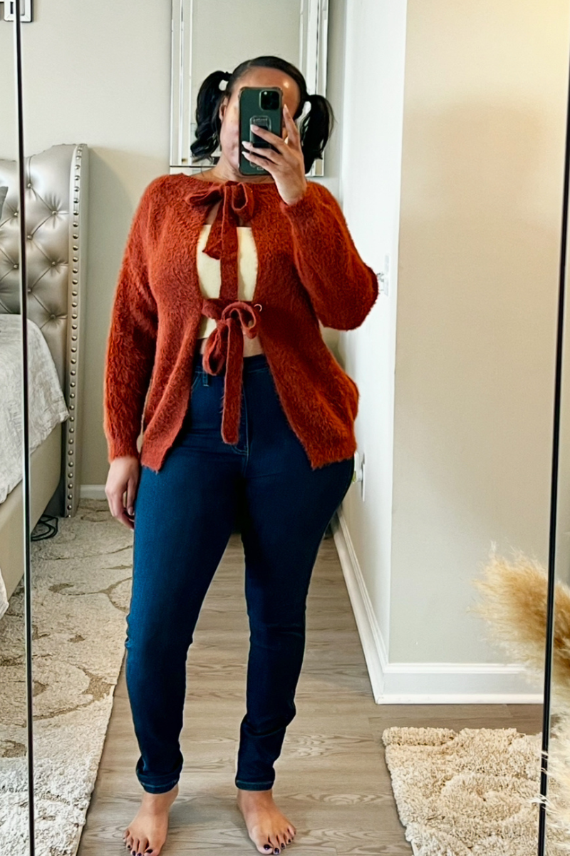 Cinnamon Open Back Tie Sweater