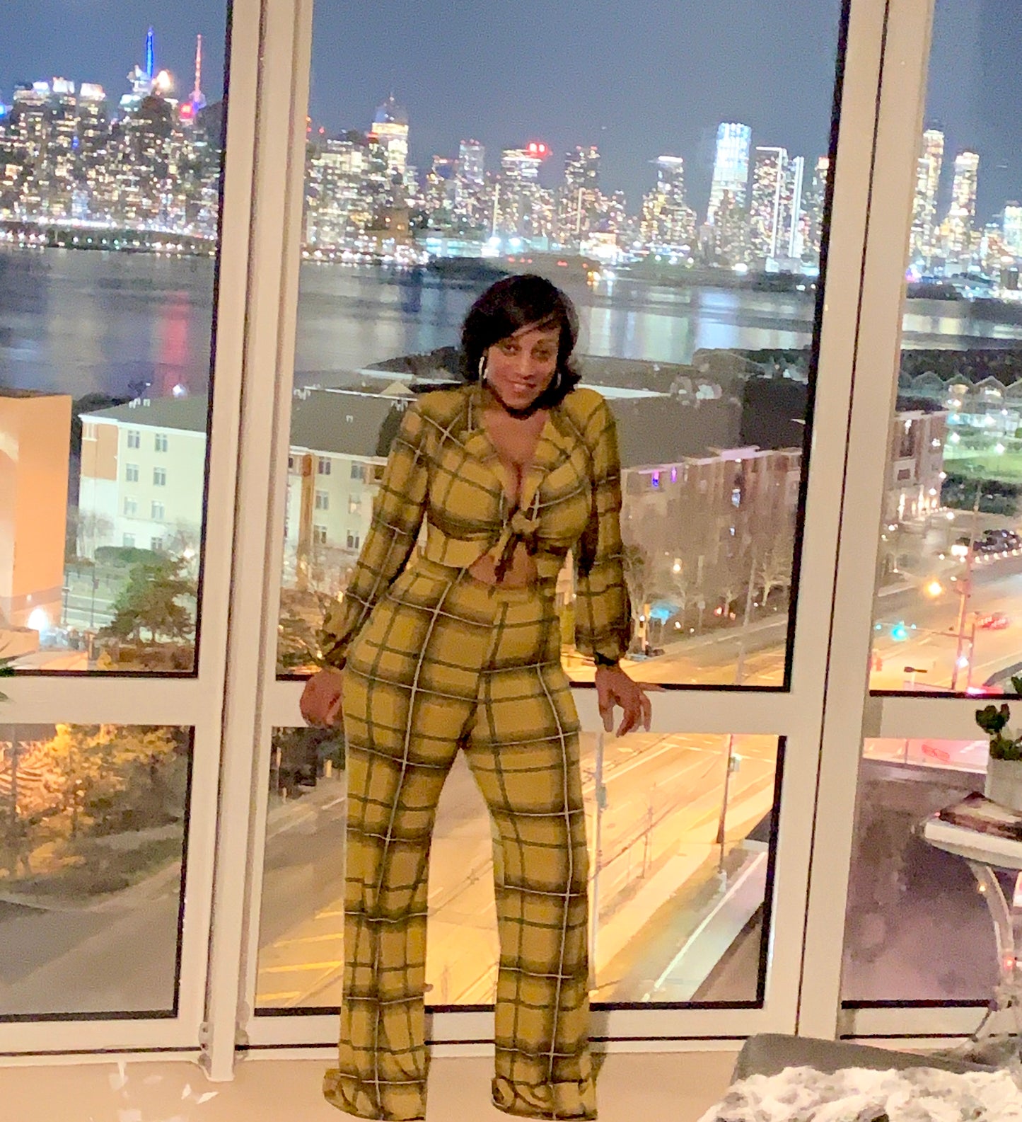 Kyla Plaid Open Sleeve Jumpsuit