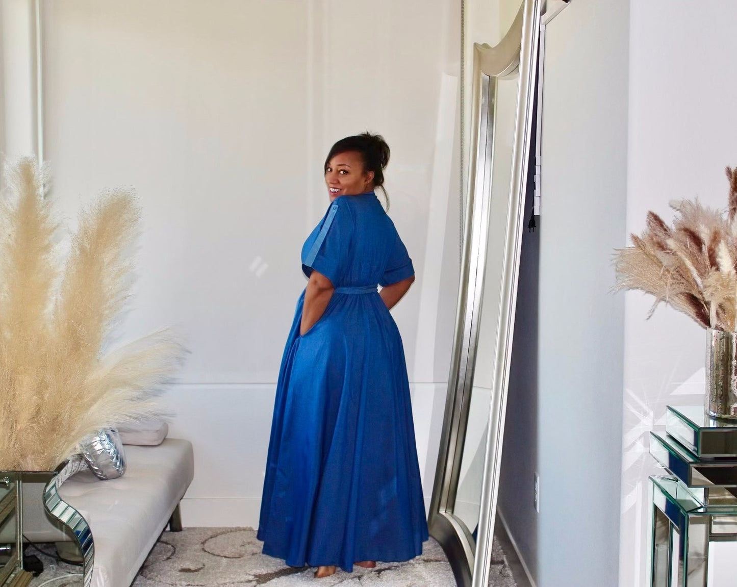 Vanity V-Neck Denim Maxi Dress