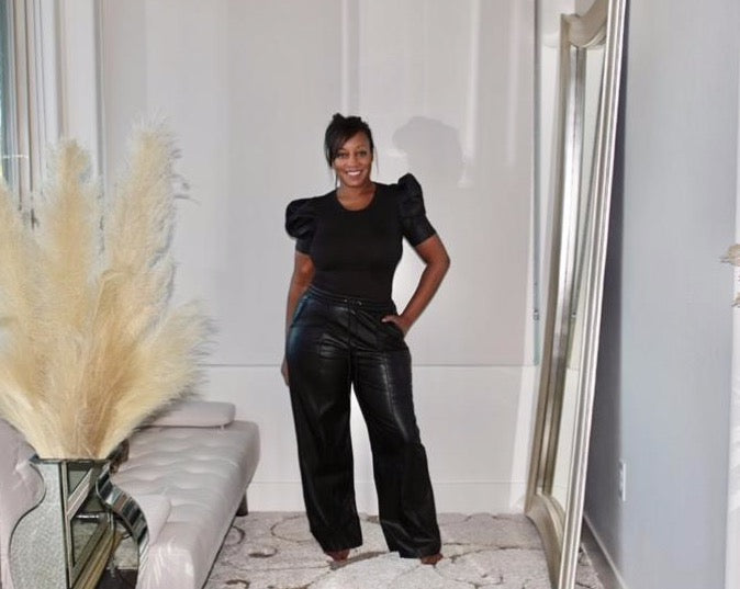 Tabitha Puff Leather Sleeve Top