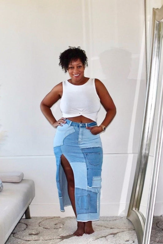 Patch Me Thru Denim Skirt