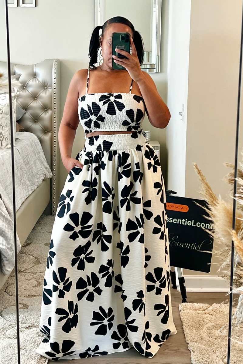 Midnight Bloom Maxi Skirt Set