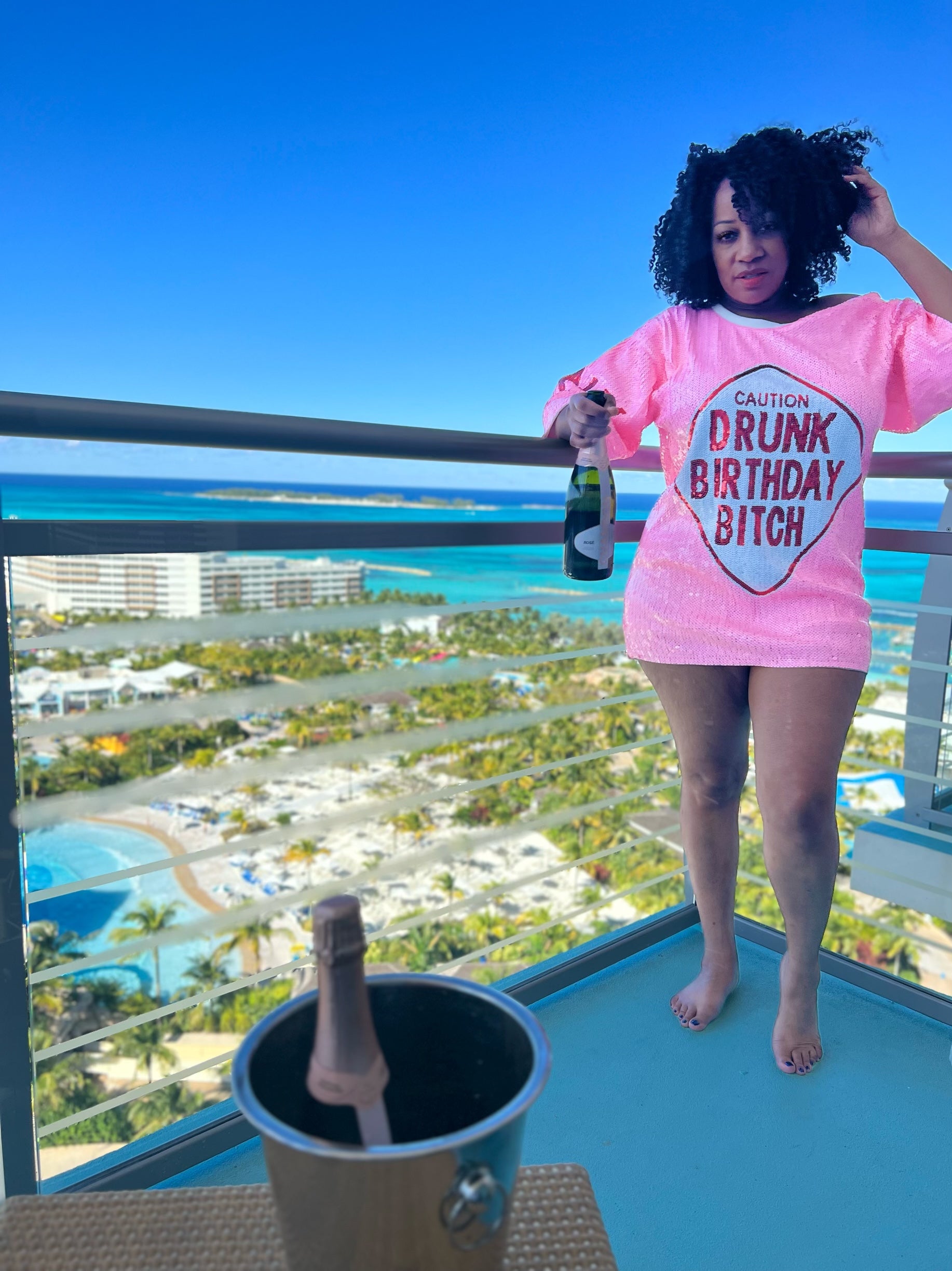 caution drunk birthday dress Birthday Fun Sequin T-Shirt Dress - Pink