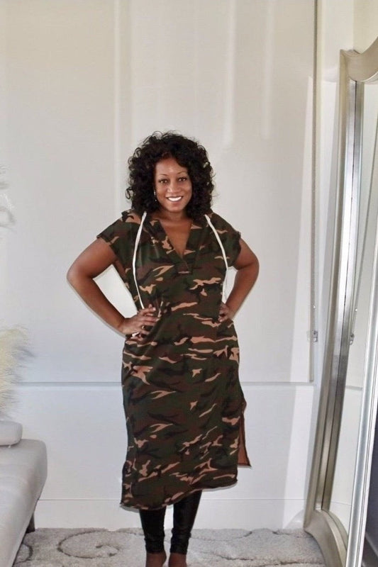 Cut It Out Camo Hooded Dress