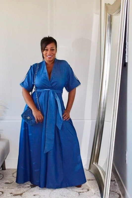 Vanity V-Neck Denim Maxi Dress